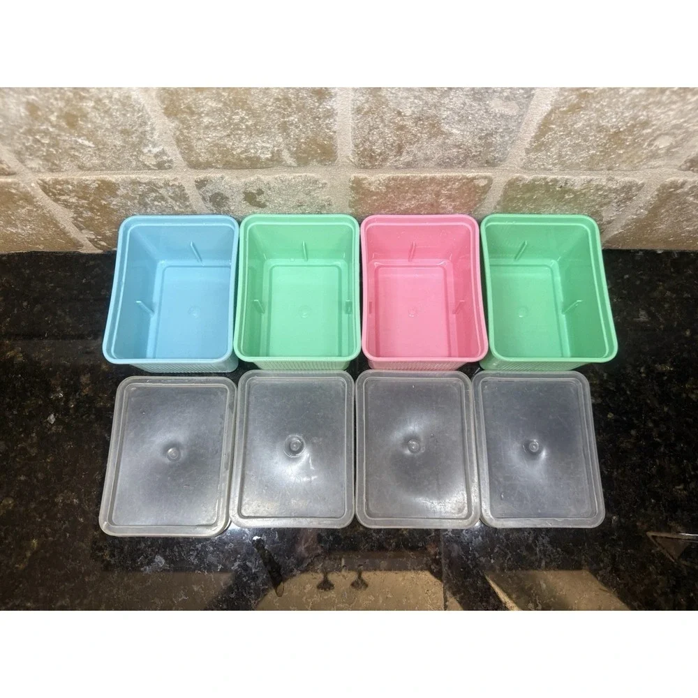 VTG Set Of 4 Goody Handi‎ Boxes Storage Containers Pastel Colors Plastic Lids